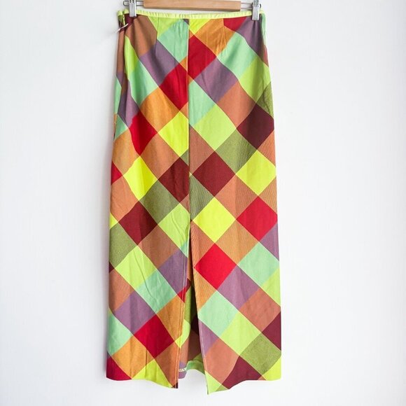 BDG Urban Outfitters Janelle Printed Plaid Red Green Midi Skirt S - Picture 7 of 7